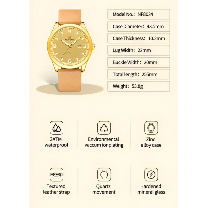 Reloj Naviforce Casual Nf8024 Crono Hombre Cuero + Estuche