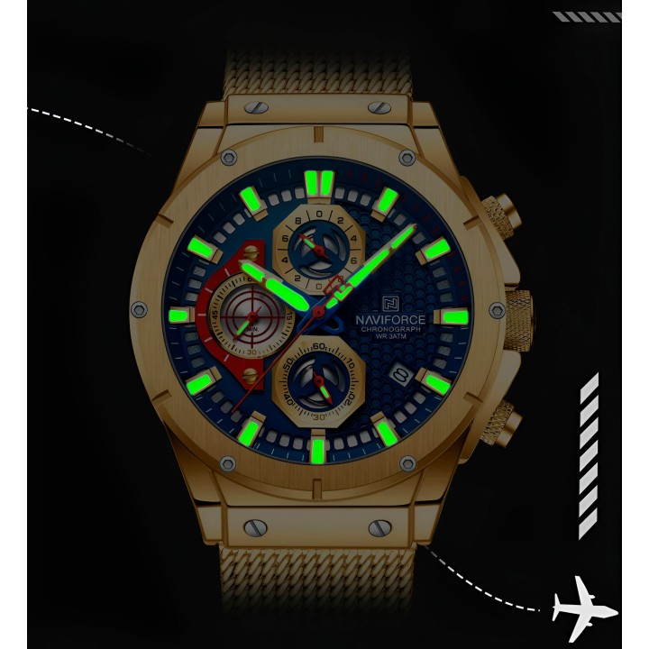 Reloj Naviforce Casual Nf8027s Crono Hombre Acero + Estuche