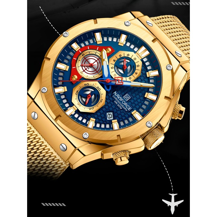 Reloj Naviforce Casual Nf8027s Crono Hombre Acero + Estuche