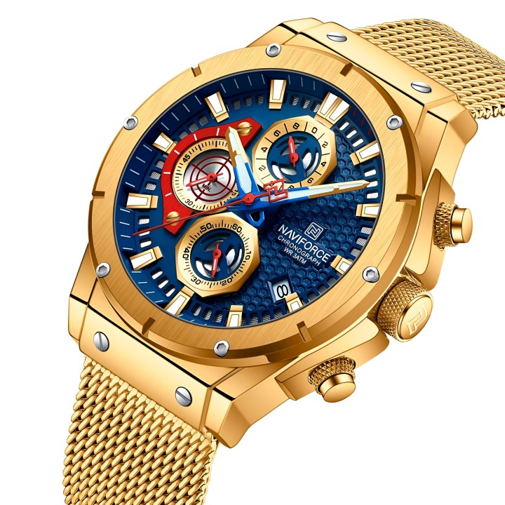 Reloj Naviforce Casual Nf8027s Crono Hombre Acero + Estuche