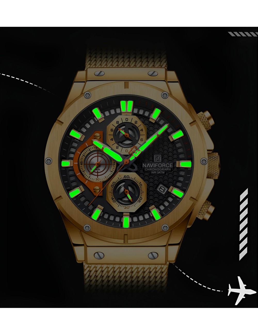 Reloj Naviforce Casual Nf8027s Crono Hombre Acero + Estuche
