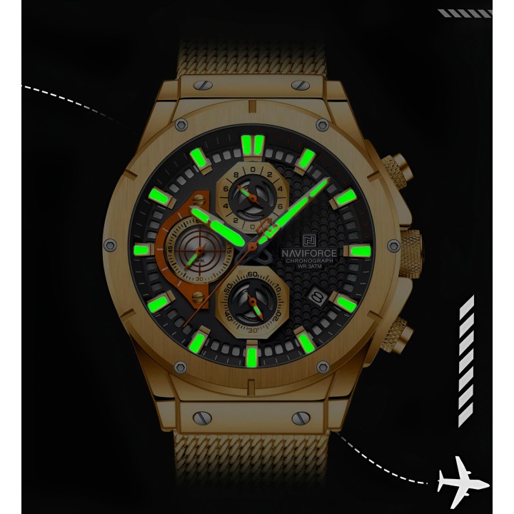 Reloj Naviforce Casual Nf8027s Crono Hombre Acero + Estuche