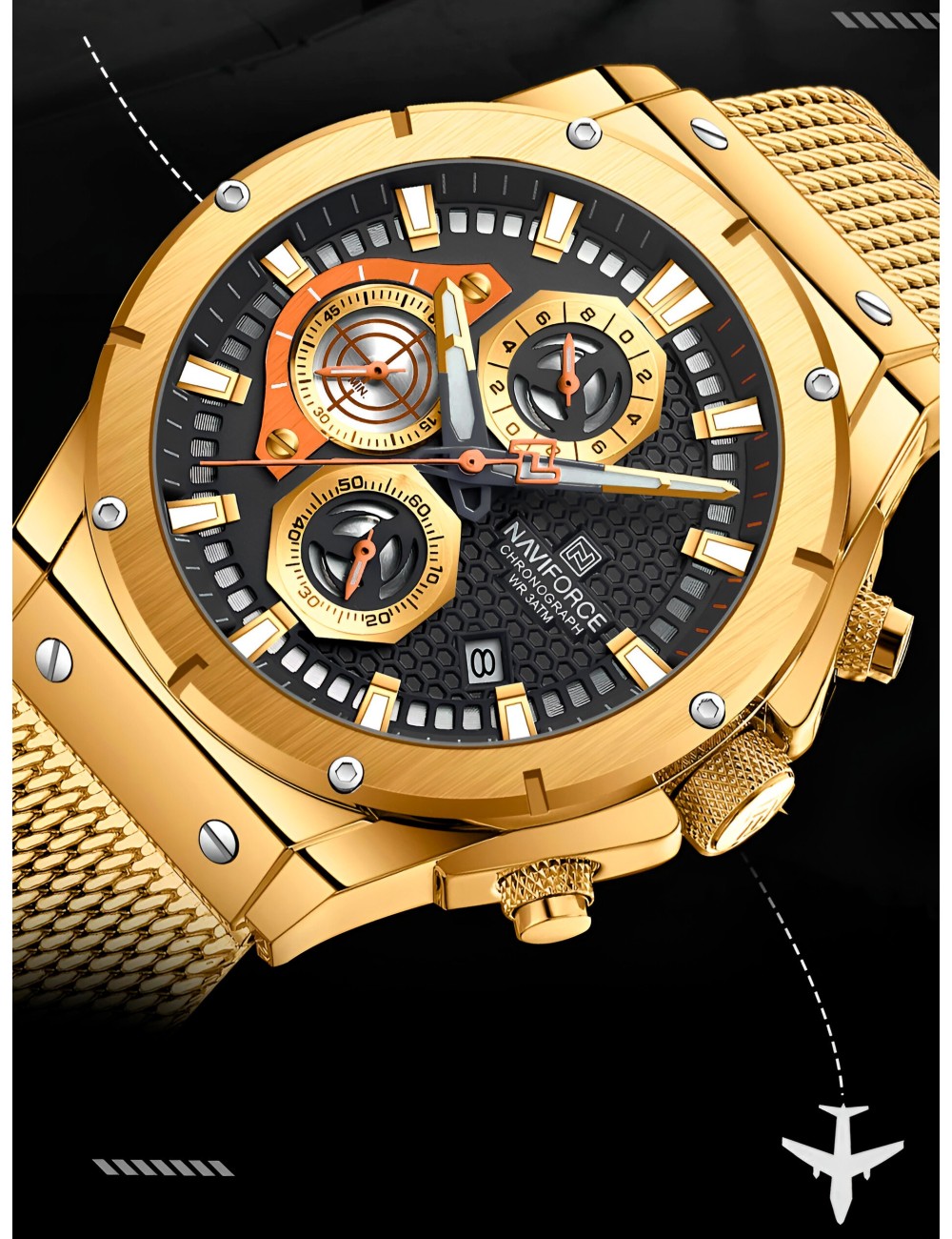 Reloj Naviforce Casual Nf8027s Crono Hombre Acero + Estuche