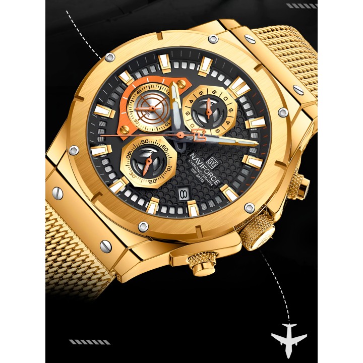 Reloj Naviforce Casual Nf8027s Crono Hombre Acero + Estuche