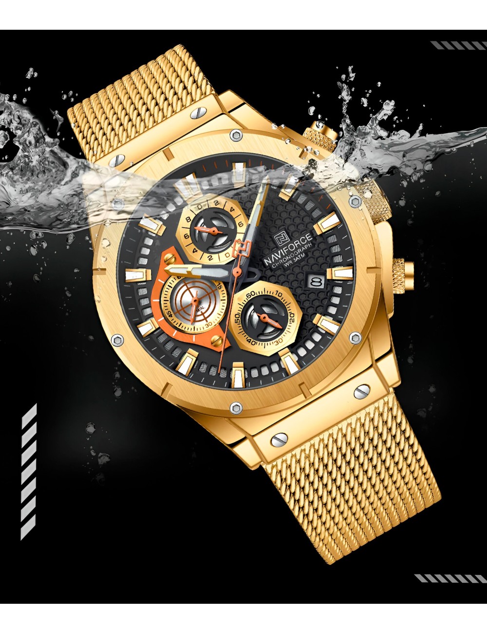 Reloj Naviforce Casual Nf8027s Crono Hombre Acero + Estuche