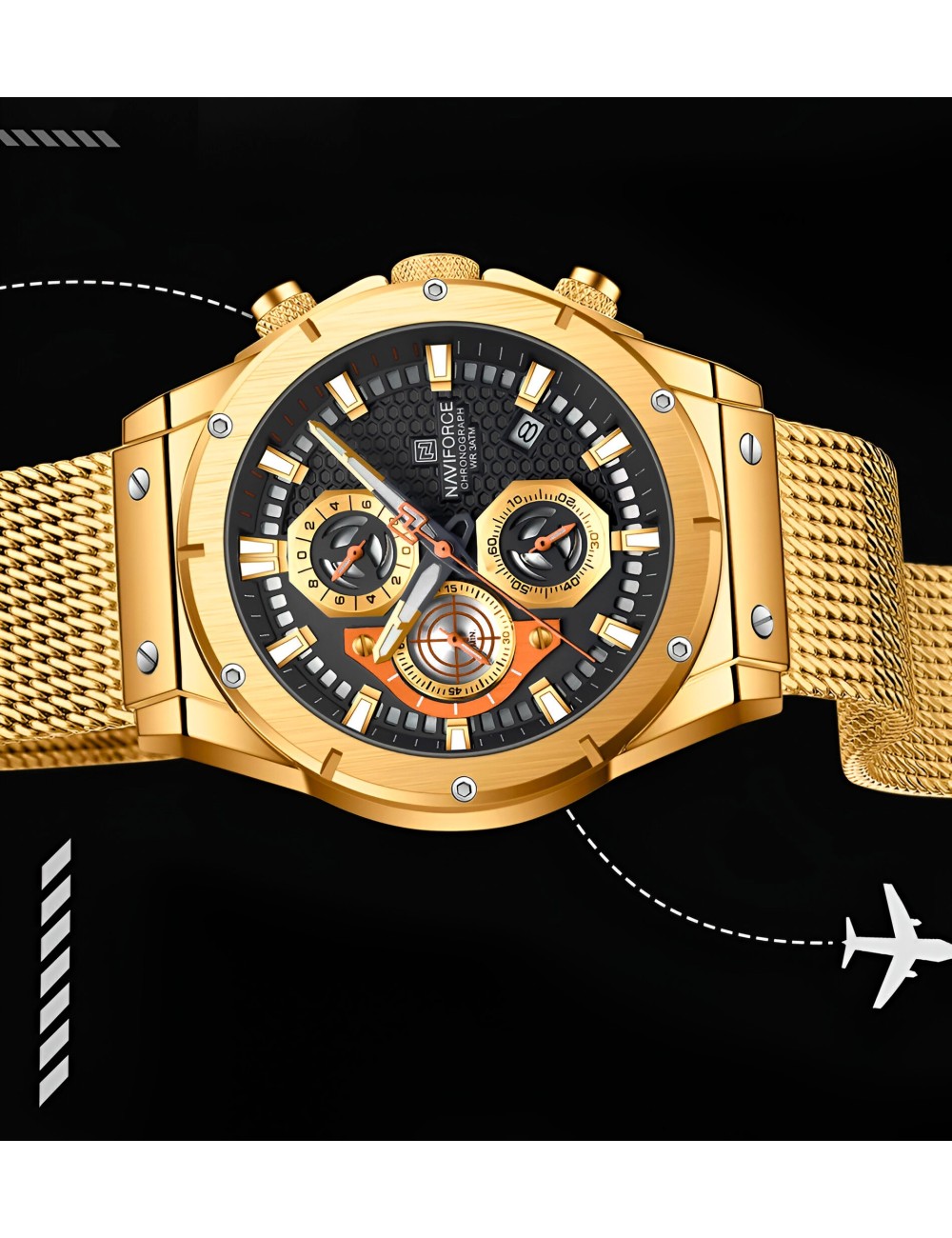 Reloj Naviforce Casual Nf8027s Crono Hombre Acero + Estuche
