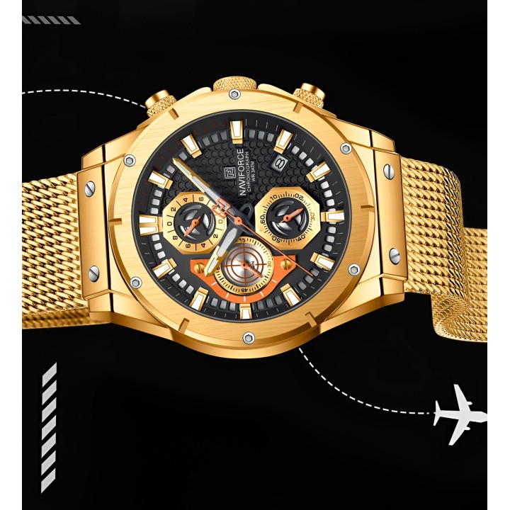 Reloj Naviforce Casual Nf8027s Crono Hombre Acero + Estuche