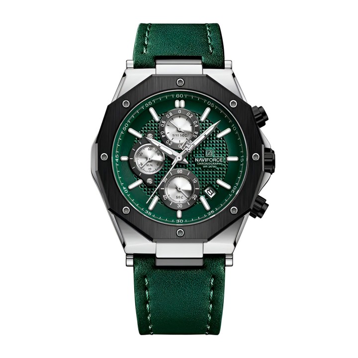 Reloj Naviforce Casual Nf8028 Crono Hombre Cuero + Estuche