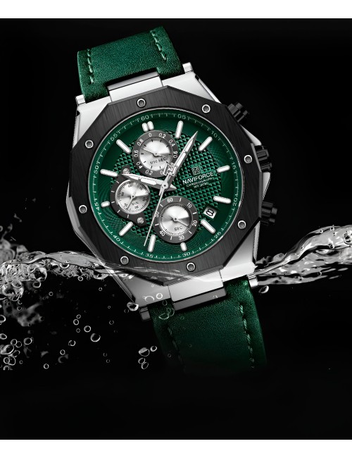 Reloj Naviforce Casual Nf8028 Crono Hombre Cuero + Estuche