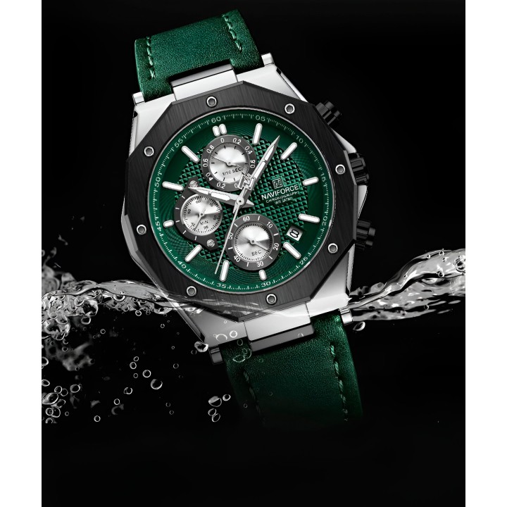 Reloj Naviforce Casual Nf8028 Crono Hombre Cuero + Estuche