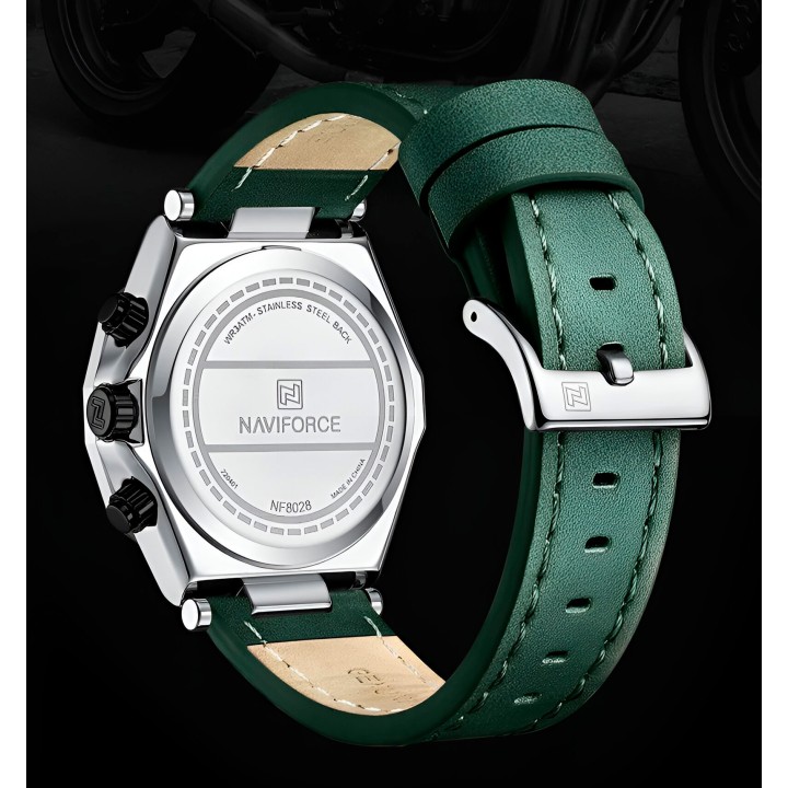 Reloj Naviforce Casual Nf8028 Crono Hombre Cuero + Estuche