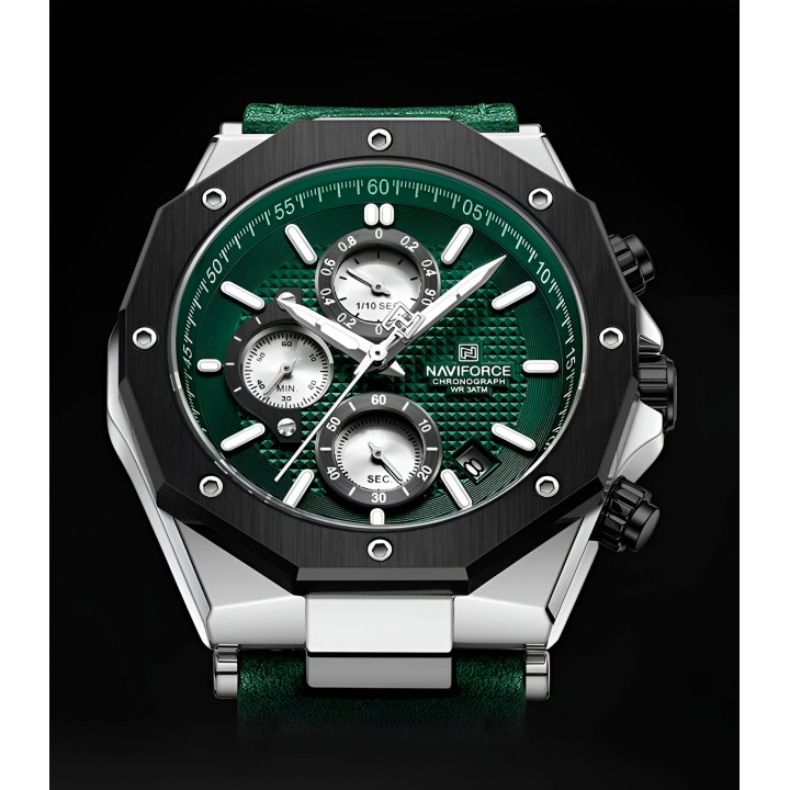 Reloj Naviforce Casual Nf8028 Crono Hombre Cuero + Estuche