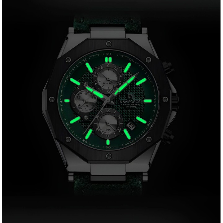 Reloj Naviforce Casual Nf8028 Crono Hombre Cuero + Estuche