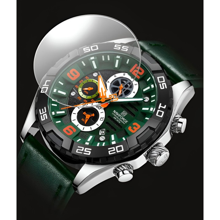 Reloj Naviforce Casual Nf8043 Crono Hombre Cuero + Estuche