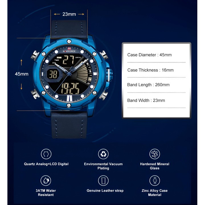 Reloj Naviforce Casual Nf9172 Crono Hombre Cuero + Estuche