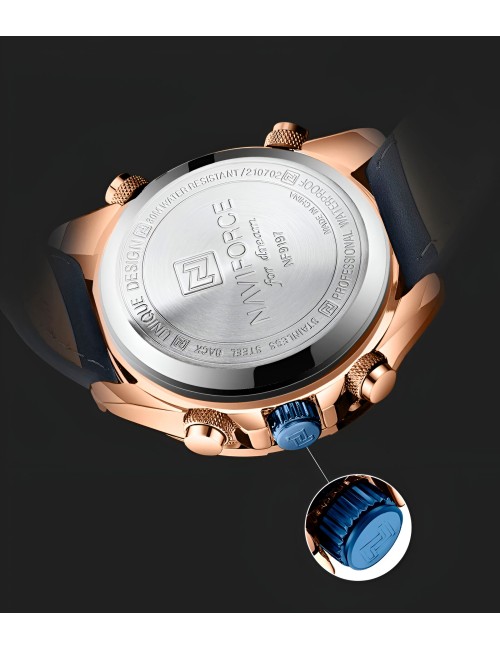 Reloj Naviforce Casual Nf9197l Crono Hombre Cuero + Estuche