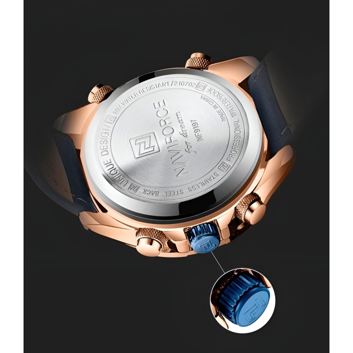 Reloj Naviforce Casual Nf9197l Crono Hombre Cuero + Estuche