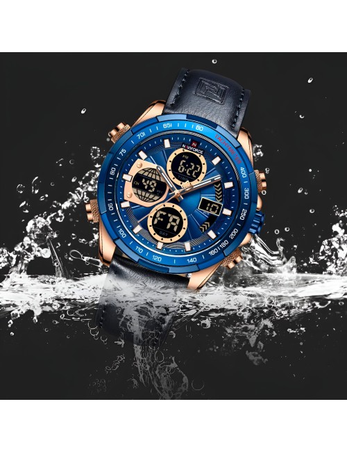 Reloj Naviforce Casual Nf9197l Crono Hombre Cuero + Estuche