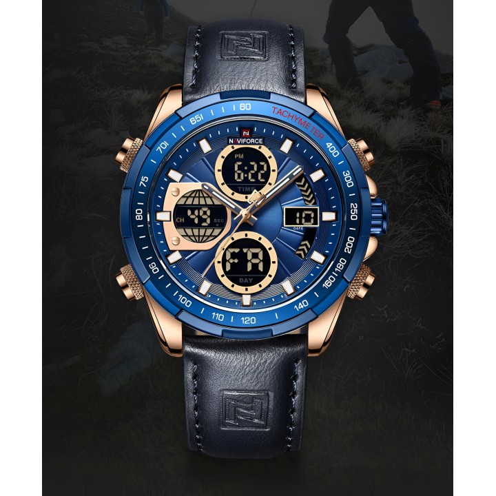 Reloj Naviforce Casual Nf9197l Crono Hombre Cuero + Estuche