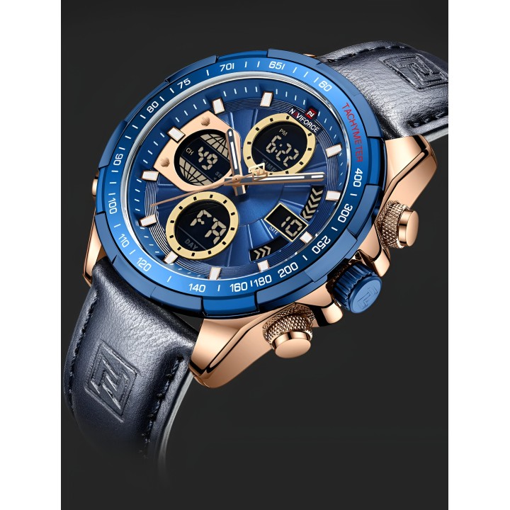 Reloj Naviforce Casual Nf9197l Crono Hombre Cuero + Estuche