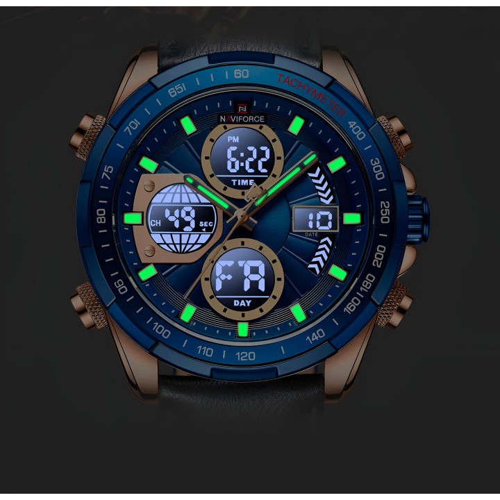 Reloj Naviforce Casual Nf9197l Crono Hombre Cuero + Estuche