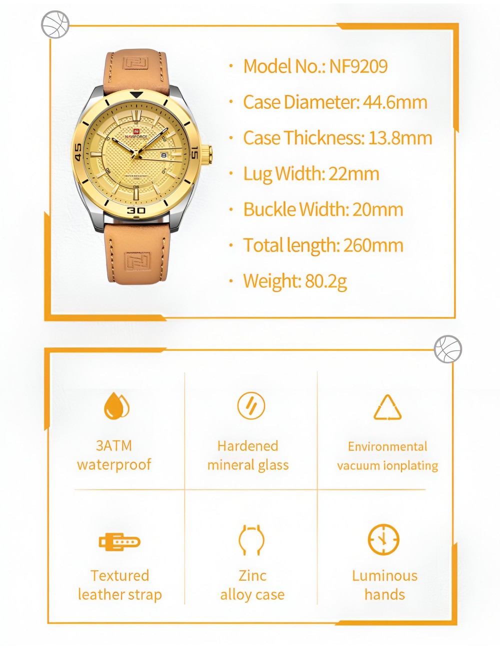 Reloj Naviforce Casual Nf9209 Crono Hombre Cuero + Estuche