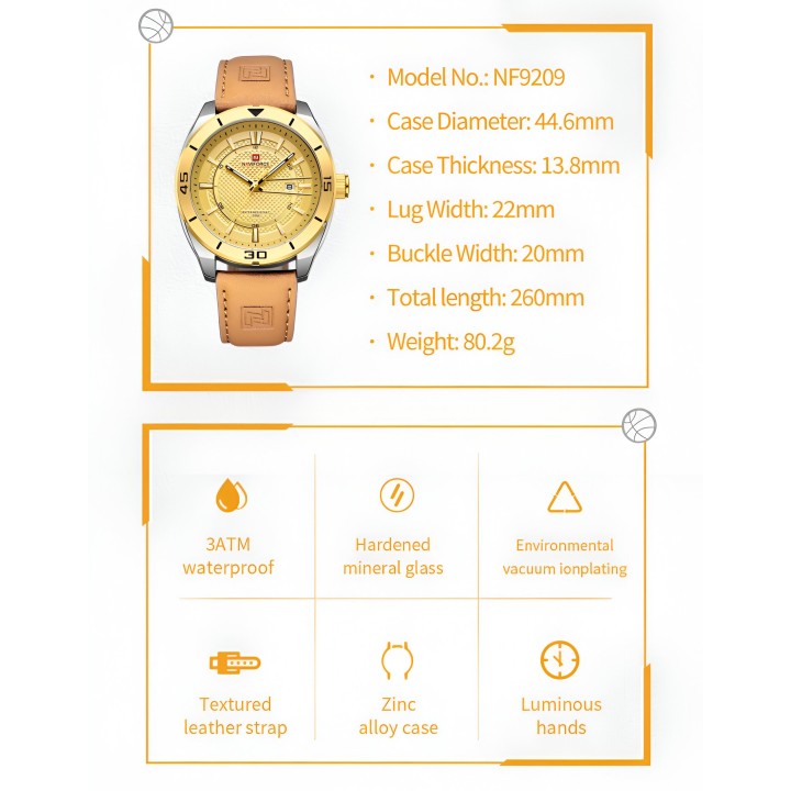 Reloj Naviforce Casual Nf9209 Crono Hombre Cuero + Estuche