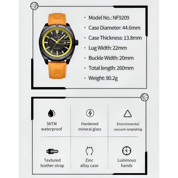 Reloj Naviforce Casual Nf9209 Crono Hombre Cuero + Estuche