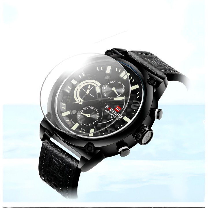 Reloj Naviforce Casual Nf9068 Crono Hombre Cuero + Estuche