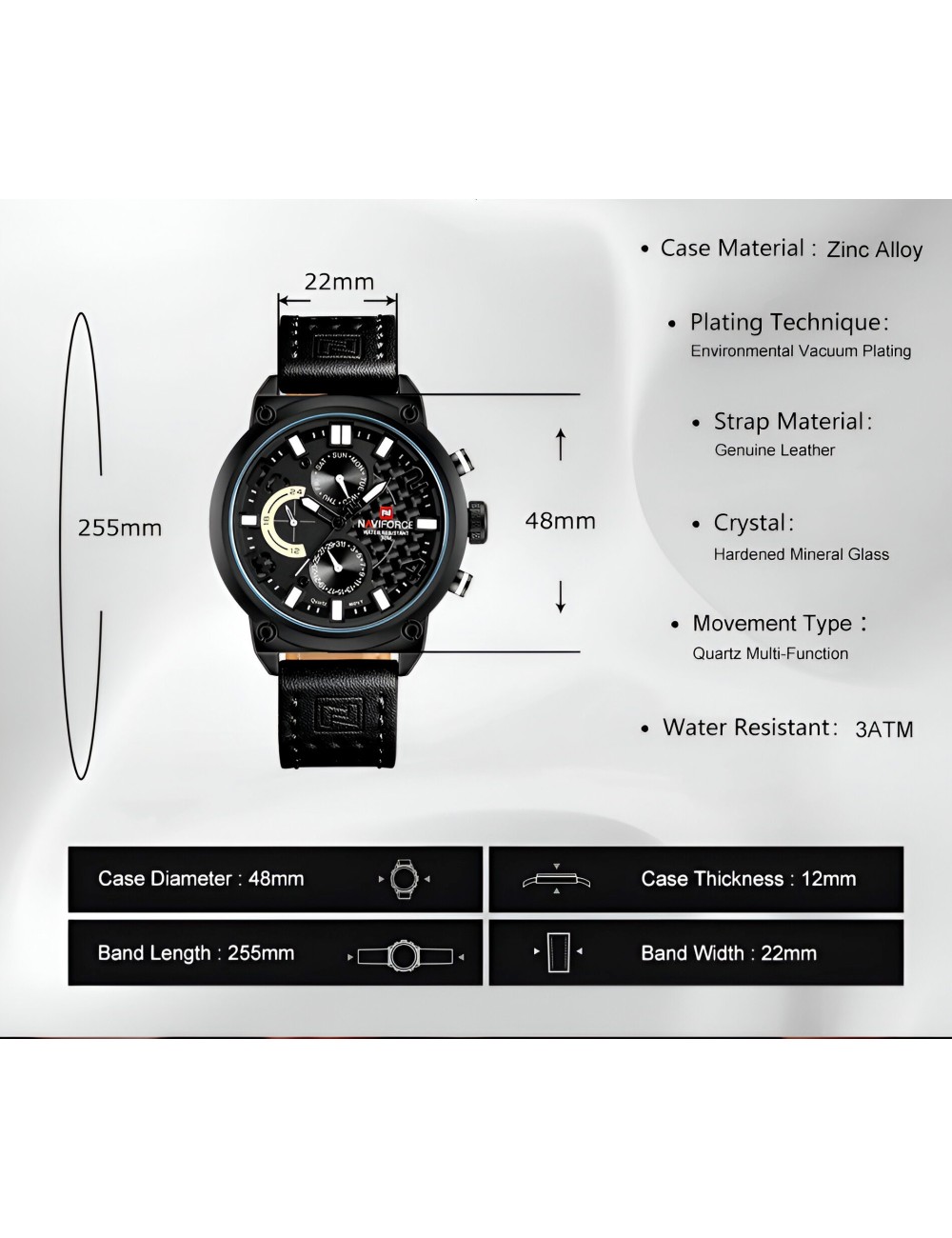 Reloj Naviforce Casual Nf9068 Crono Hombre Cuero + Estuche