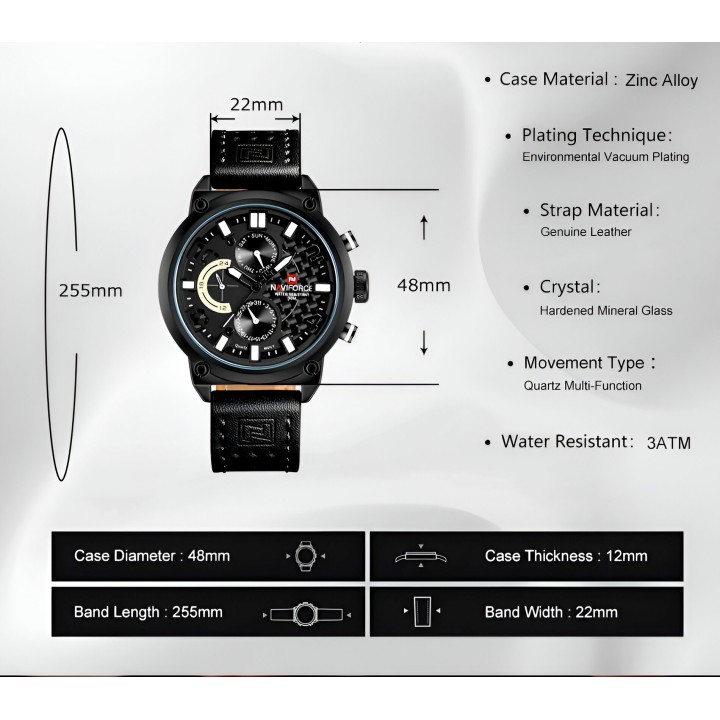 Reloj Naviforce Casual Nf9068 Crono Hombre Cuero + Estuche