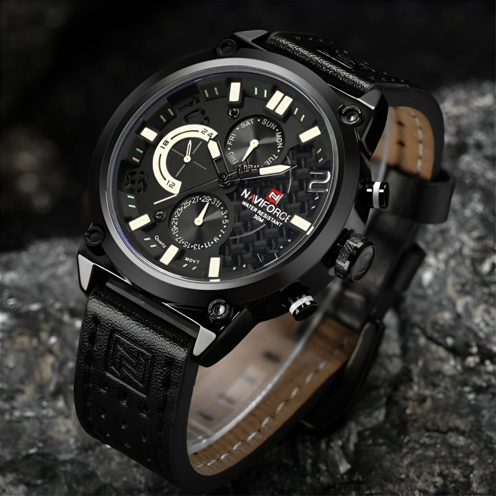 Reloj Naviforce Casual Nf9068 Crono Hombre Cuero + Estuche