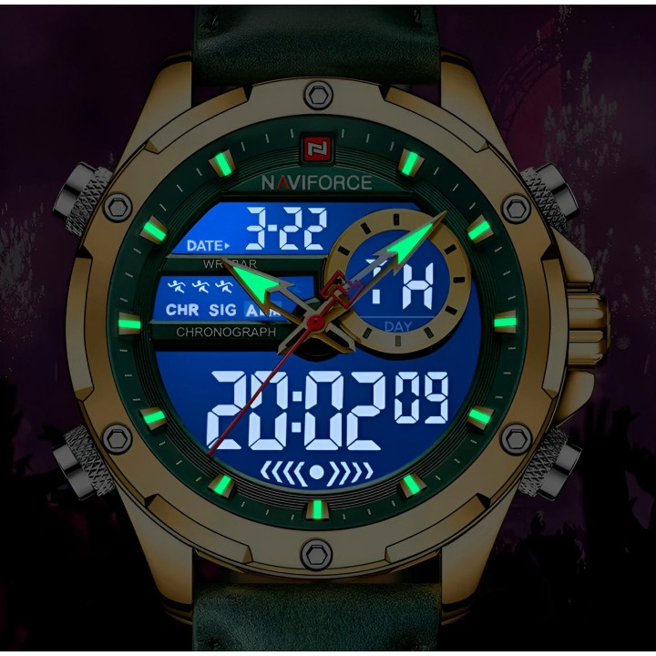 Reloj Naviforce Casual Nf9208 Crono Hombre Cuero + Estuche