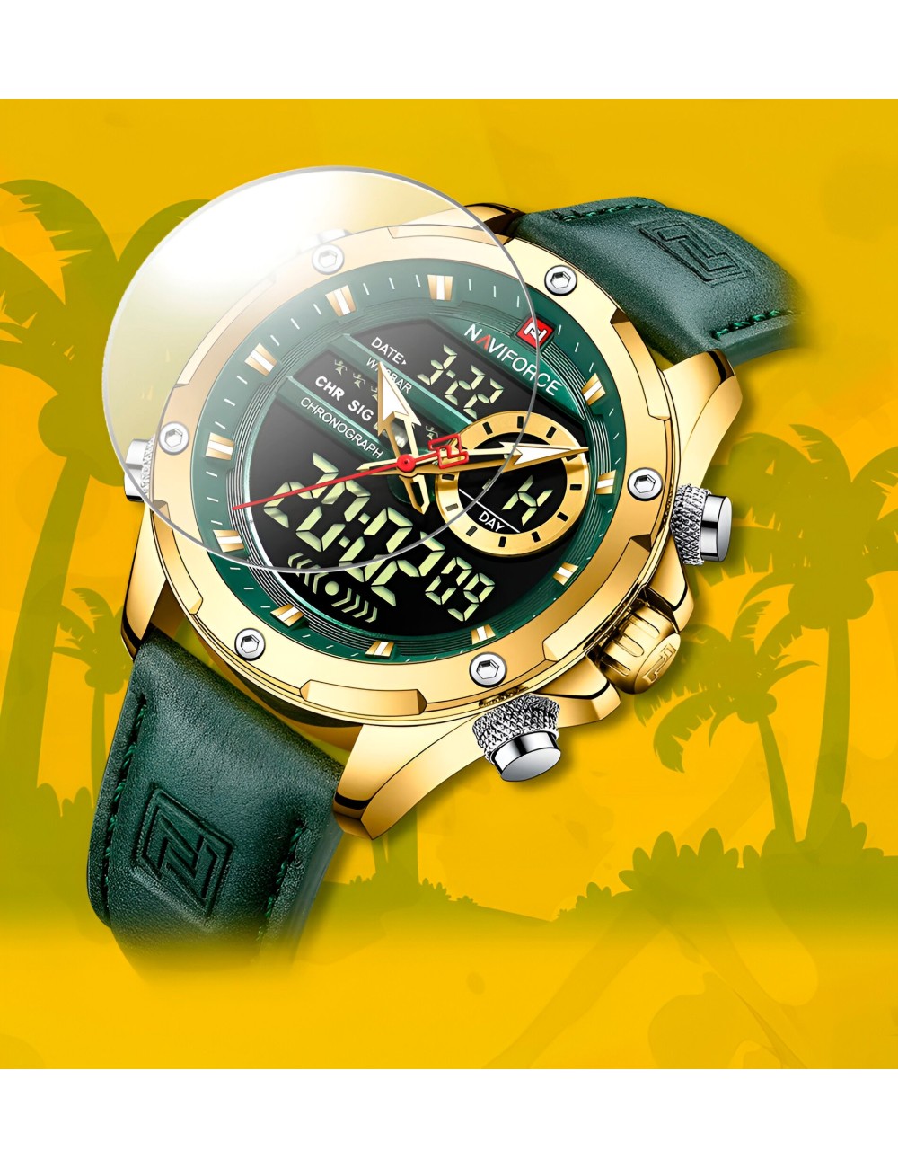 Reloj Naviforce Casual Nf9208 Crono Hombre Cuero + Estuche