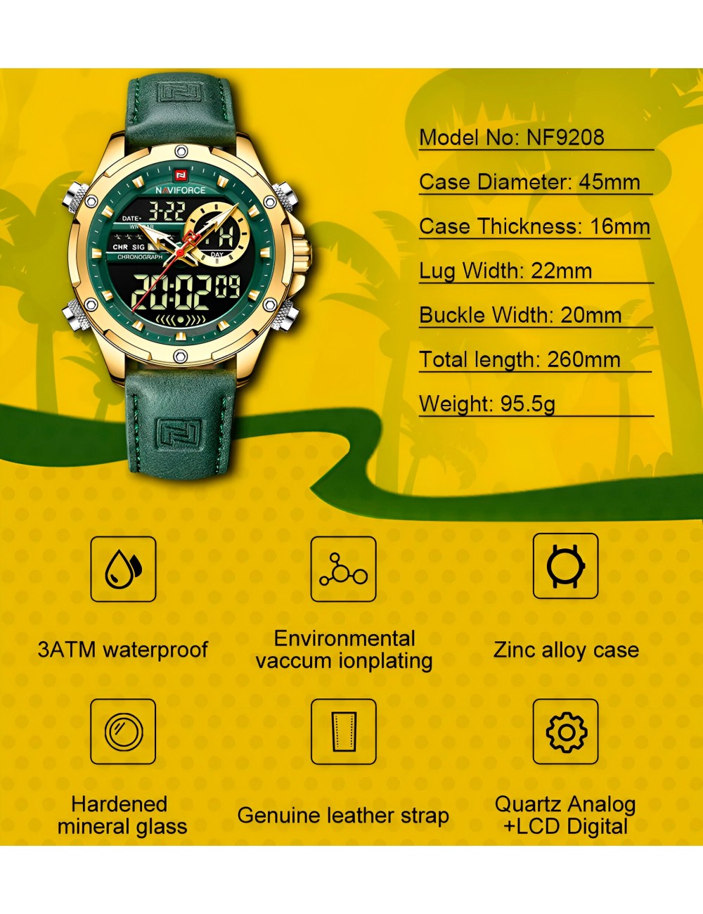 Reloj Naviforce Casual Nf9208 Crono Hombre Cuero + Estuche