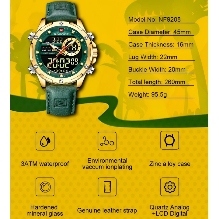 Reloj Naviforce Casual Nf9208 Crono Hombre Cuero + Estuche
