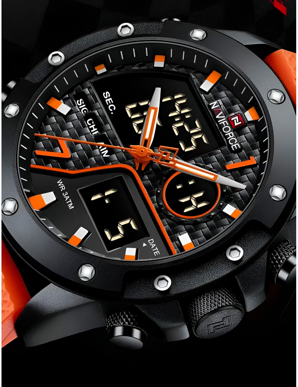 Reloj Naviforce Casual Nf9221 Crono Hombre Goma + Estuche