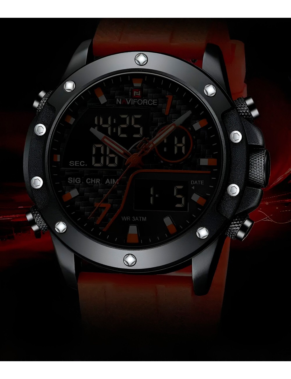 Reloj Naviforce Casual Nf9221 Crono Hombre Goma + Estuche