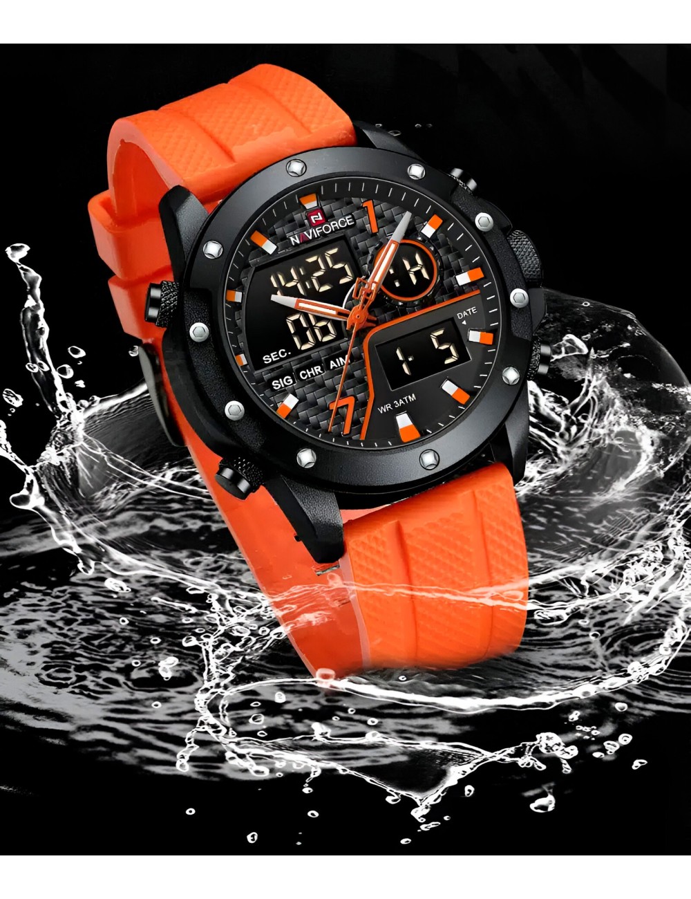 Reloj Naviforce Casual Nf9221 Crono Hombre Goma + Estuche