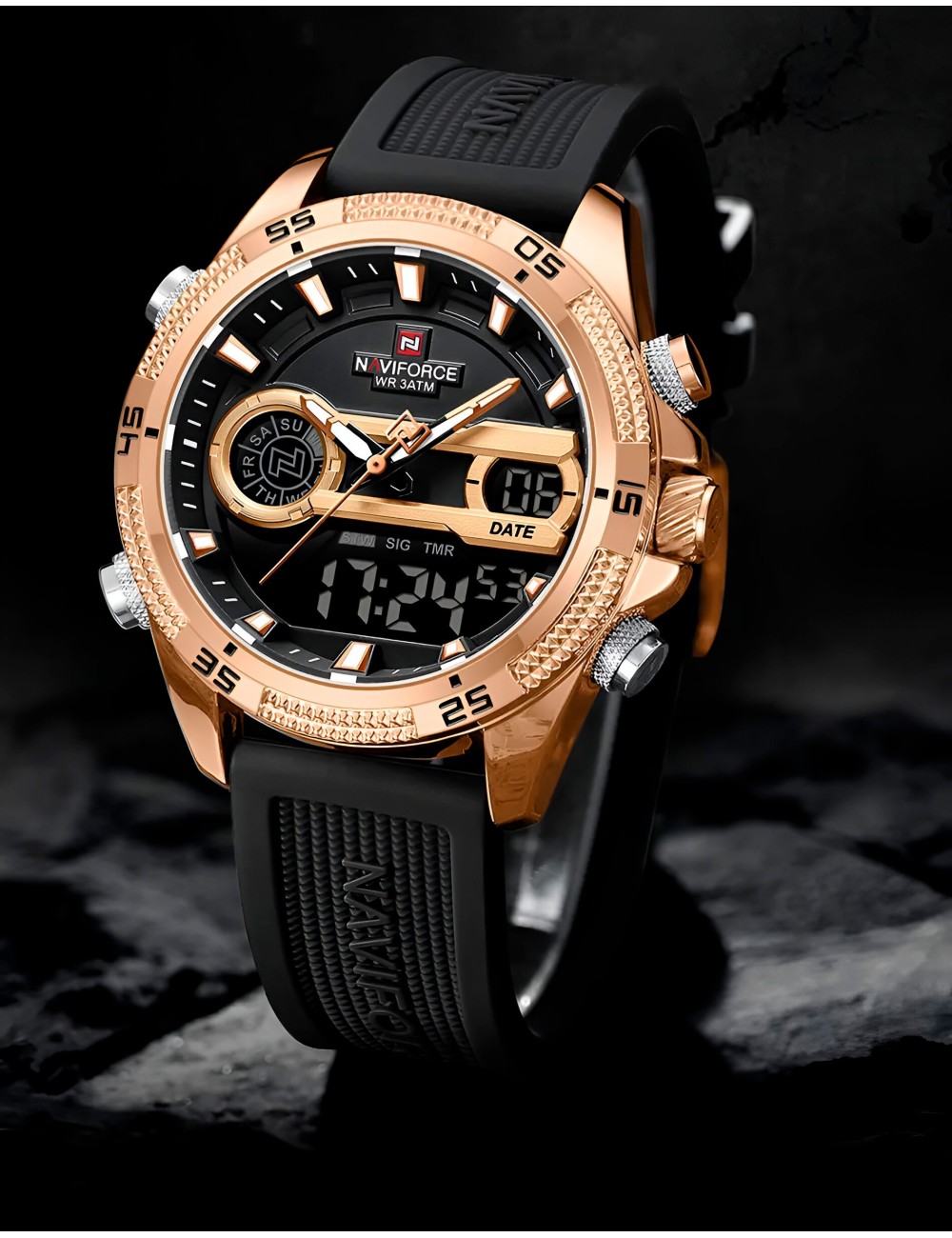 Reloj Naviforce Casual Nf9223 Crono Hombre Goma + Estuche