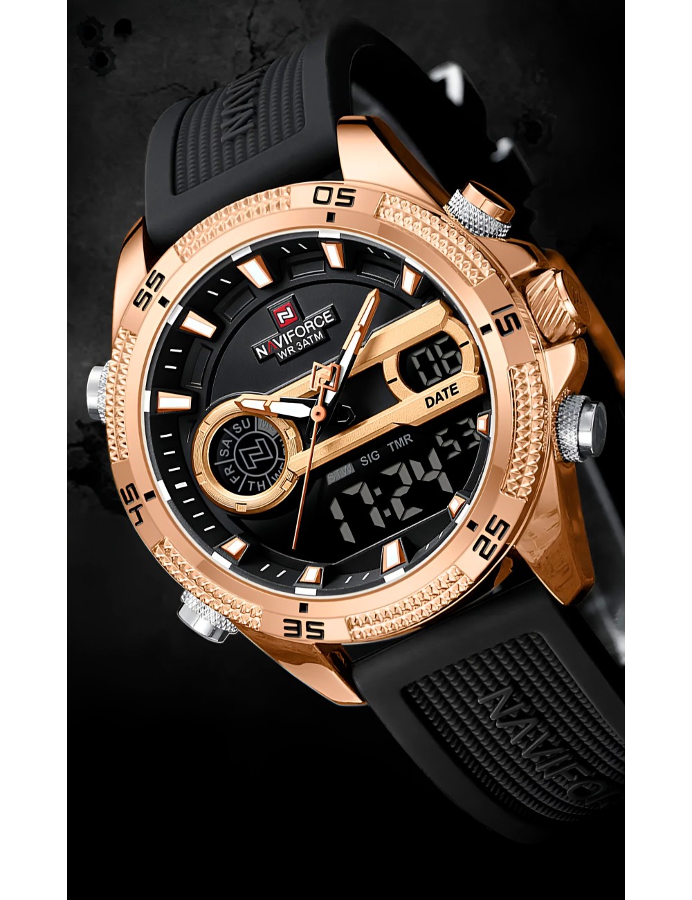 Reloj Naviforce Casual Nf9223 Crono Hombre Goma + Estuche
