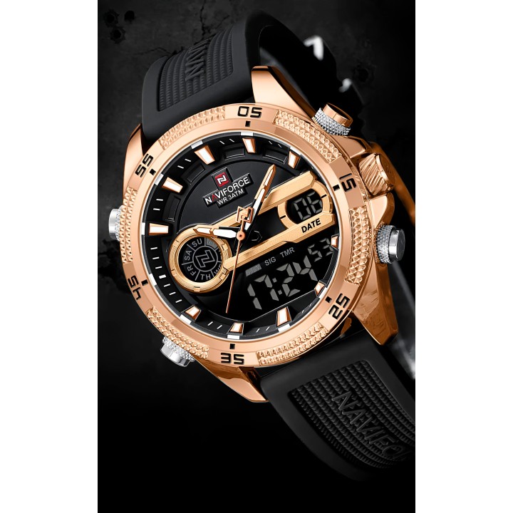 Reloj Naviforce Casual Nf9223 Crono Hombre Goma + Estuche