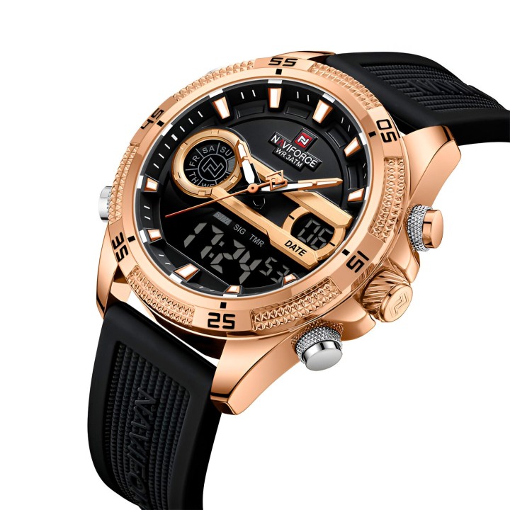 Reloj Naviforce Casual Nf9223 Crono Hombre Goma + Estuche