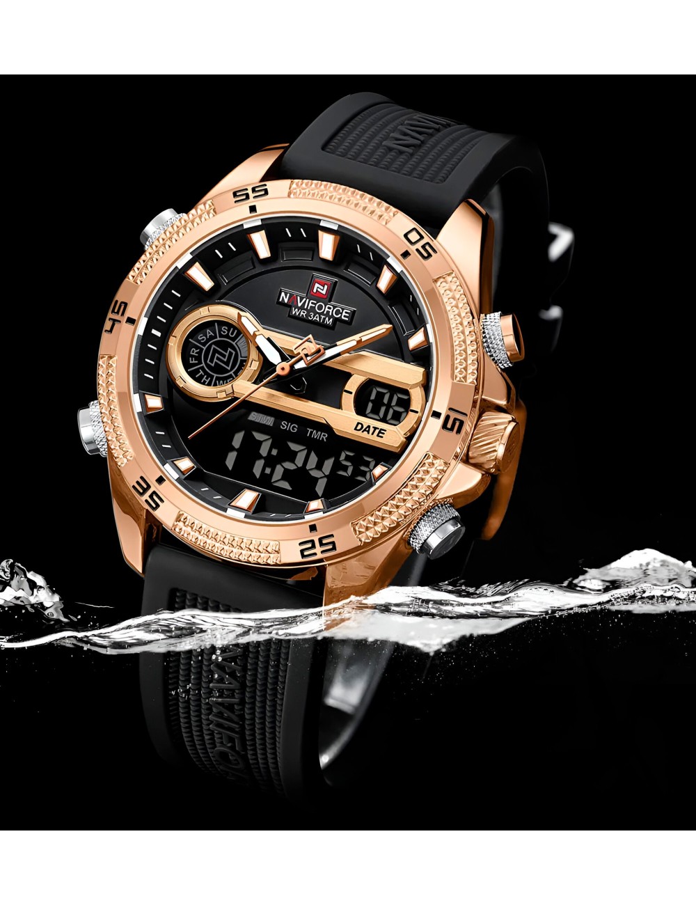 Reloj Naviforce Casual Nf9223 Crono Hombre Goma + Estuche