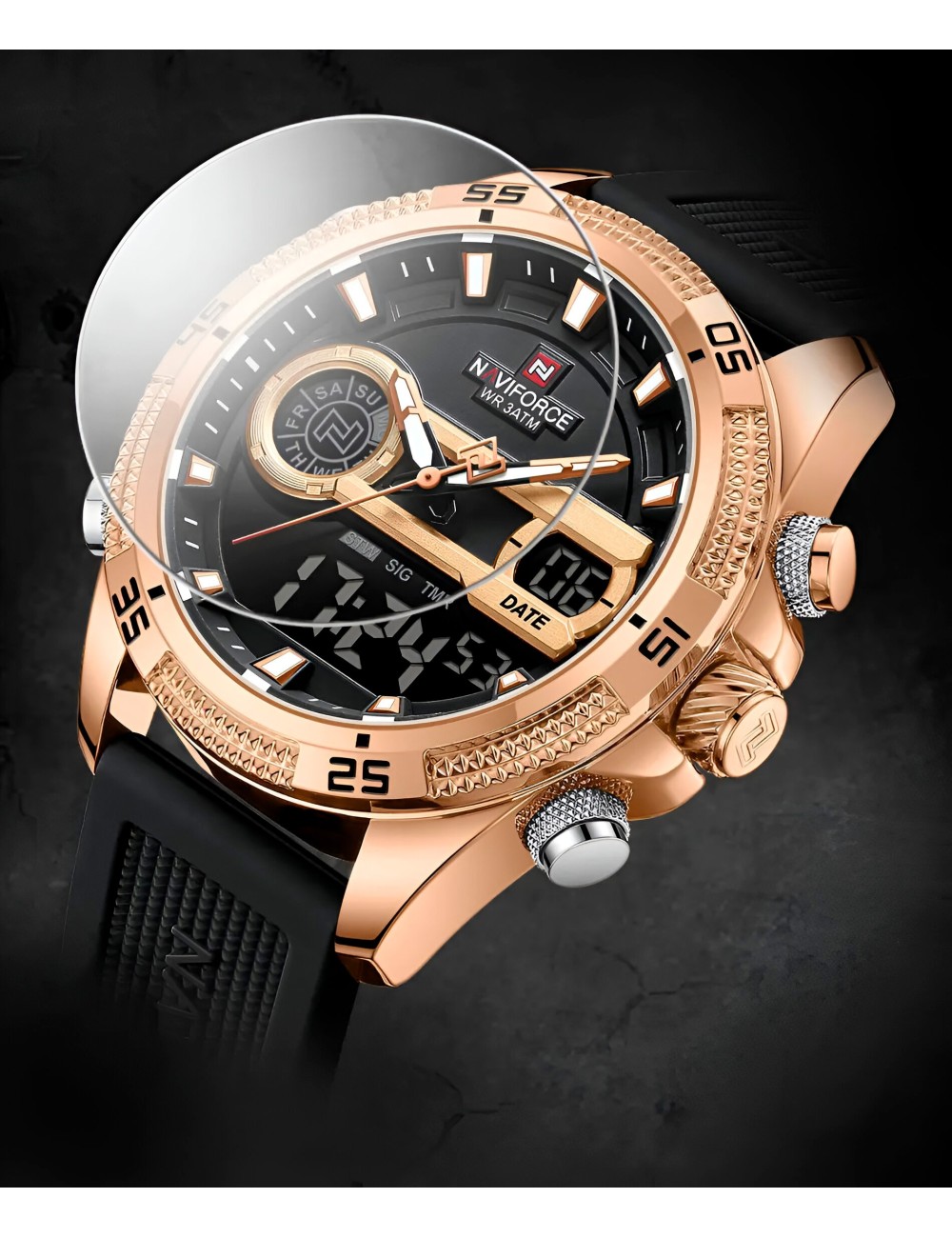 Reloj Naviforce Casual Nf9223 Crono Hombre Goma + Estuche