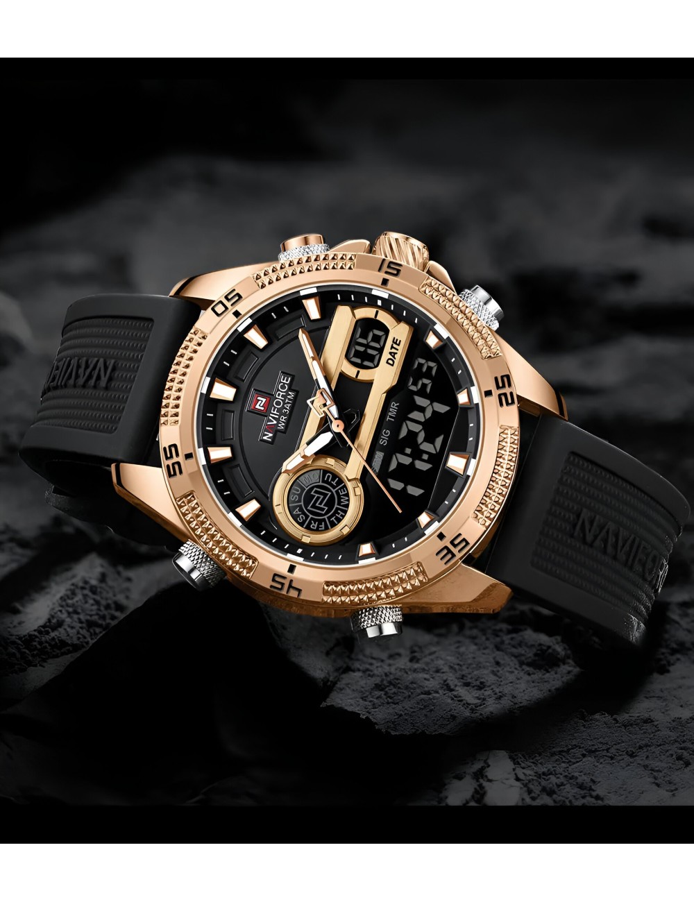 Reloj Naviforce Casual Nf9223 Crono Hombre Goma + Estuche