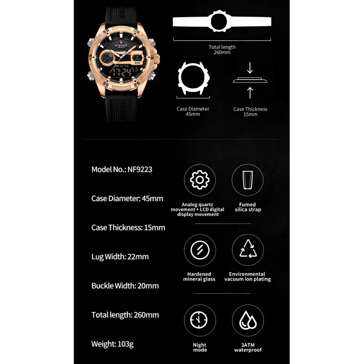 Reloj Naviforce Casual Nf9223 Crono Hombre Goma + Estuche
