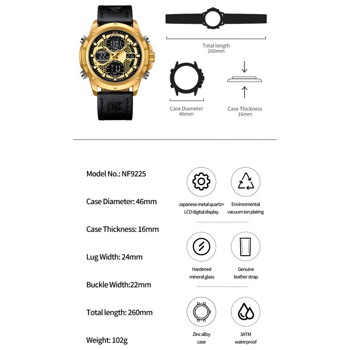Reloj Naviforce Casual Nf9225 Crono Hombre Cuero + Estuche
