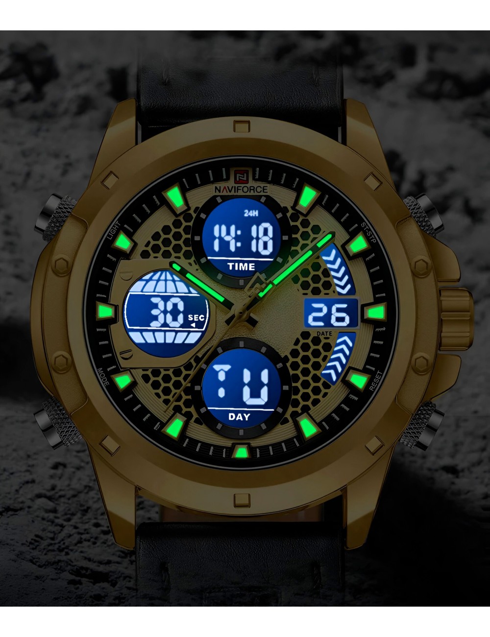 Reloj Naviforce Casual Nf9225 Crono Hombre Cuero + Estuche
