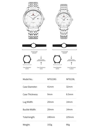 Reloj Naviforce Pareja Nf9228m Crono Love Acero + Estuche